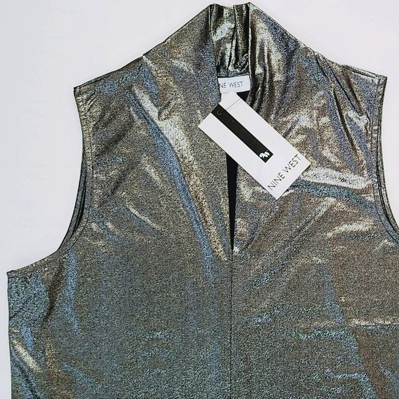 NWT NINE WEST Metallic Shimmer Foil V-Neck Top - Picture 4 of 6